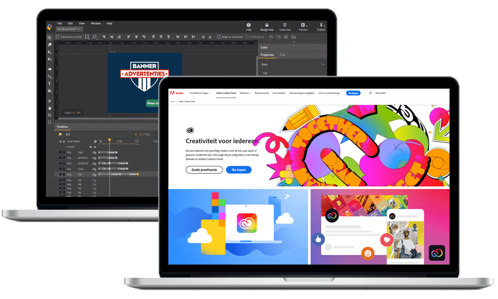 Google Web Designer en Adobe creative Cloud software laptop screen banner-advertenties.nl